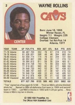 1989-90 Hoops Wayne Rollins #2 card back image