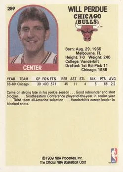 1989-90 Hoops Will Perdue #259 card back image