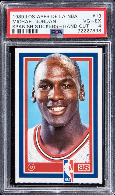 1989 Los Ases De La NBA Spanish Stickers Hand Cut Michael Jordan #13 card image