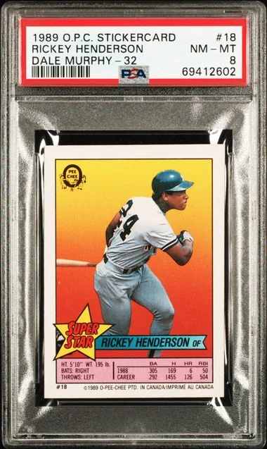 1989 O-Pee-Chee Rickey Henderson/32 Dale Murphy Stickers #18 card image