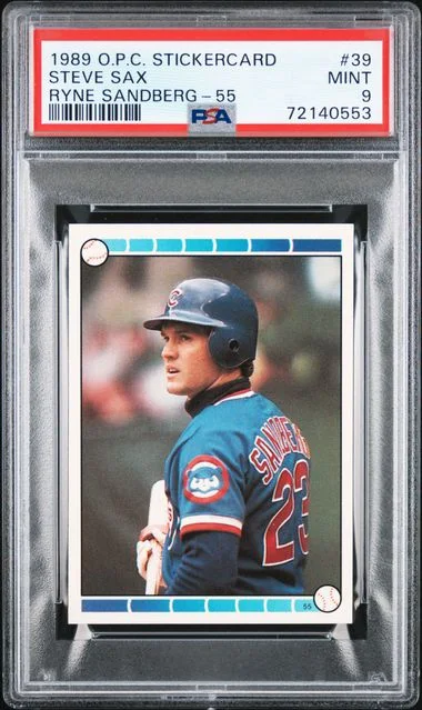 1989 O-Pee-Chee Ryne Sandberg #39 Steve Sax Stickercard #55 card image