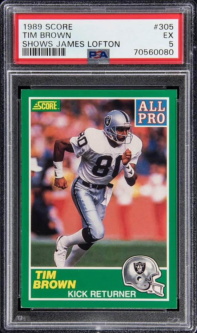 1989 Score Tim Brown Shows James Lofton #305 card image