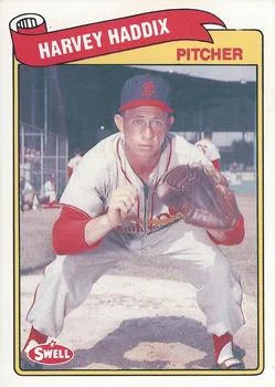 1989 Swell Baseball Greats Harvey Haddix UERUER: Reversed negative #13 card image