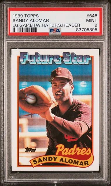 1989 Topps Sandy Alomar Larger Gap Between Hat and Future Stars Header #648 card image