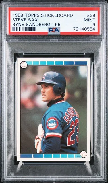 1989 Topps Steve Sax Stickercard Ryne Sandberg-55 #39 card image
