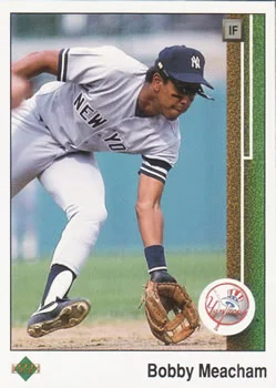 1989 Upper Deck Bobby Meacham UERUER: 56 2B should be 58 #77 card image