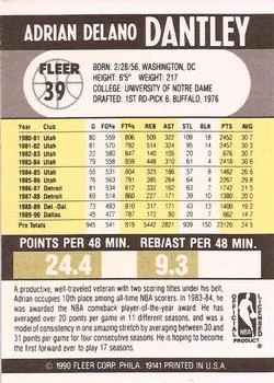 1990-91 Fleer Adrian Dantley #39 card back image
