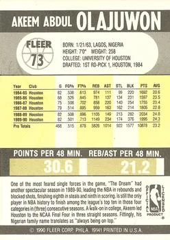 1990-91 Fleer Akeem Olajuwon #73 card back image