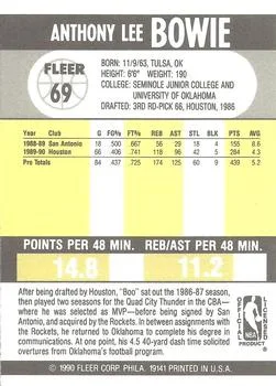 1990-91 Fleer Anthony Bowie #69 card back image
