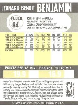1990-91 Fleer Benoit Benjamin #84 card back image