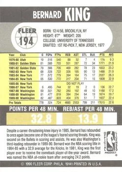 1990-91 Fleer Bernard King #194 card back image