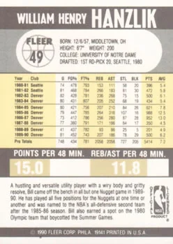 1990-91 Fleer Bill Hanzlik #49 card back image