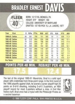 1990-91 Fleer Brad Davis #40 card back image