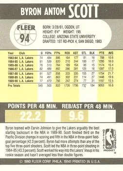1990-91 Fleer Byron Scott #94 card back image
