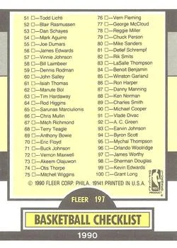 1990-91 Fleer Checklist: 1-100 #197 card back image