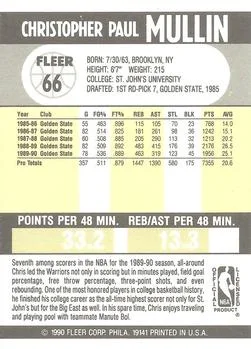 1990-91 Fleer Chris Mullin #66 card back image