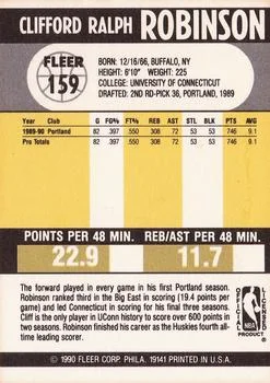 1990-91 Fleer Cliff Robinson #159 card back image