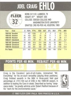1990-91 Fleer Craig Ehlo #32 card back image