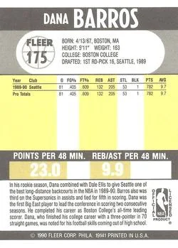 1990-91 Fleer Dana Barros #175 card back image