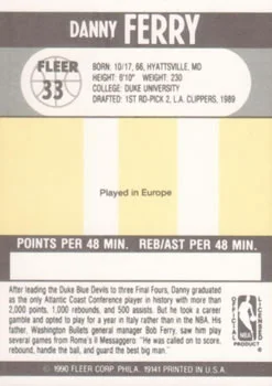 1990-91 Fleer Danny Ferry #33 card back image