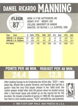 1990-91 Fleer Danny Manning #87 card back image