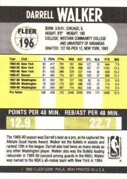 1990-91 Fleer Darrell Walker LL #196 card back image