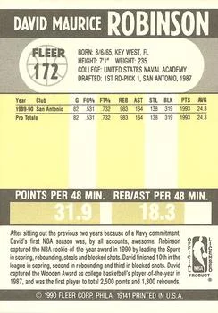 1990-91 Fleer David Robinson #172 card back image
