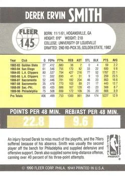 1990-91 Fleer Derek Smith #145 card back image