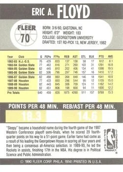 1990-91 Fleer Eric Floyd #70 card back image