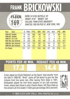 1990-91 Fleer Frank Brickowski #169 card back image