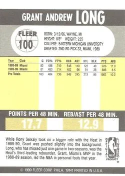 1990-91 Fleer Grant Long #100 card back image