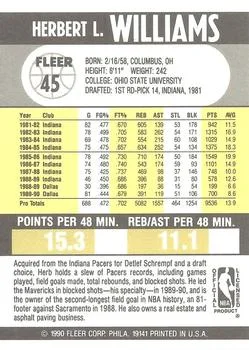 1990-91 Fleer Herb Williams #45 card back image