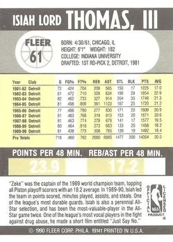 1990-91 Fleer Isiah Thomas #61 card back image