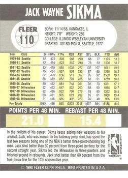 1990-91 Fleer Jack Sikma #110 card back image