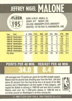 1990-91 Fleer Jeff Malone TR #195 card back image