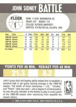 1990-91 Fleer John Battle UER #1 card back image