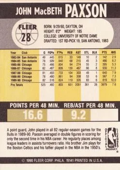 1990-91 Fleer John Paxson #28 card back image