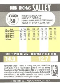 1990-91 Fleer John Salley #60 card back image