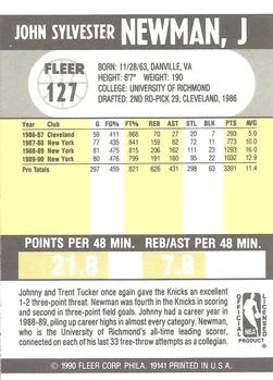 1990-91 Fleer Johnny Newman #127 card back image