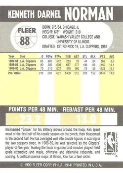1990-91 Fleer Ken Norman #88 card back image