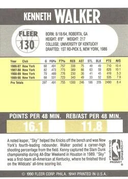 1990-91 Fleer Kenny Walker #130 card back image