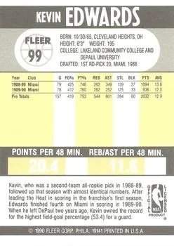1990-91 Fleer Kevin Edwards #99 card back image