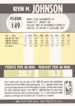 1990-91 Fleer Kevin Johnson #149 card back image