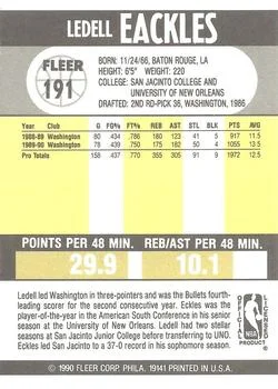 1990-91 Fleer Ledell Eackles #191 card back image