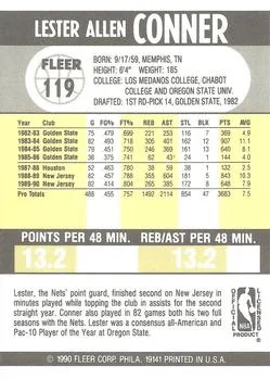 1990-91 Fleer Lester Conner #119 card back image
