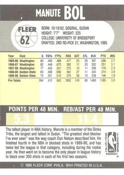 1990-91 Fleer Manute Bol #62 card back image