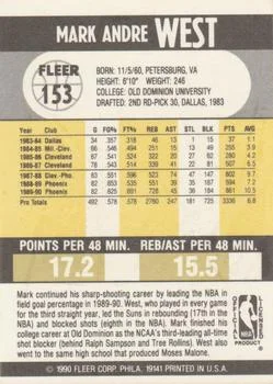 1990-91 Fleer Mark West LL #153 card back image