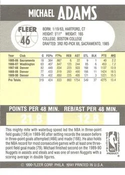 1990-91 Fleer Michael Adams #46 card back image