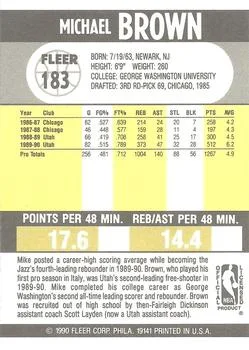 1990-91 Fleer Mike Brown #183 card back image