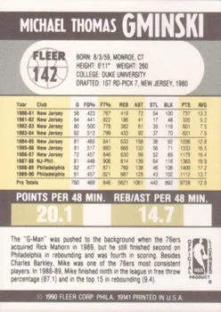 1990-91 Fleer Mike Gminski #142 card back image